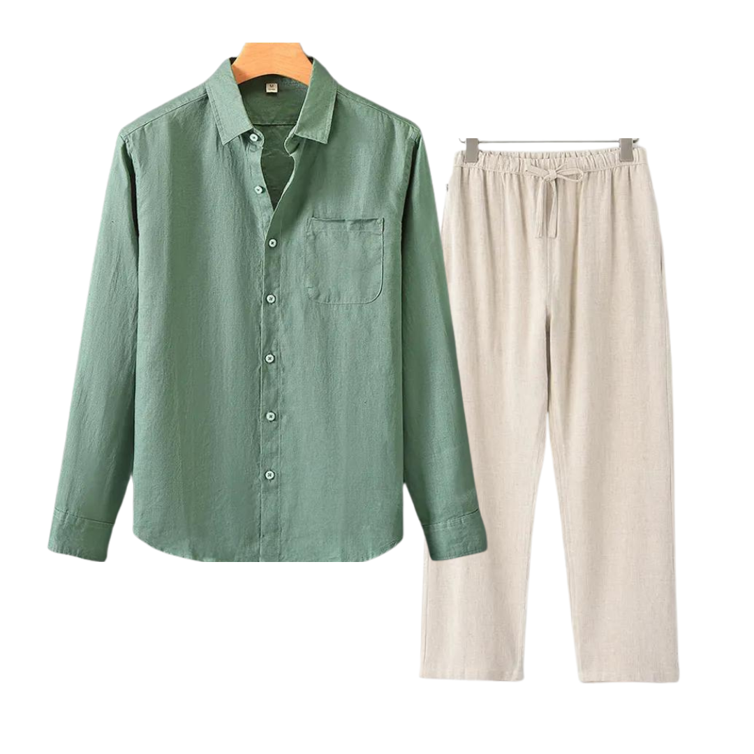 Lightweight Summer Pants Shirt Set Casual Cotton Outfit
