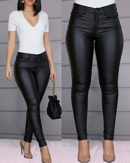 Stylish Faux Leather Slim Fit Pants - Luxivelle