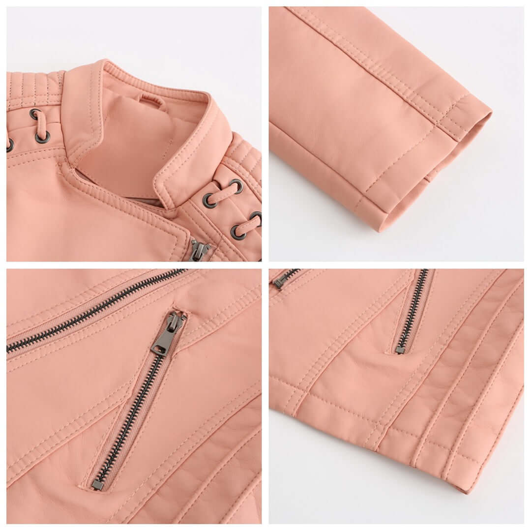 Ladies Vegan Leather Motorcycle Jacket