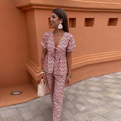 Women's Chic Ruffled Top & Flare Leg Pants