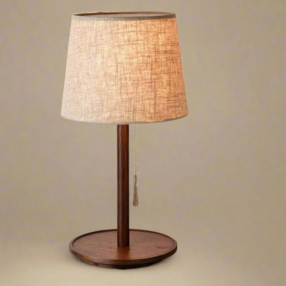 Rustic Brown Wooden Desk Lamp with Linen Shade - Luxivelle