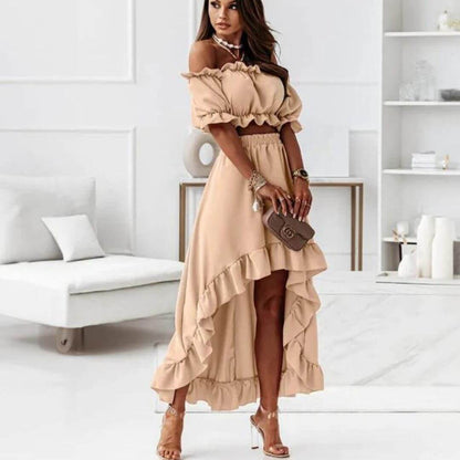 Ladies' Cold Shoulder Ruffle Top & Asymmetrical Skirt Set