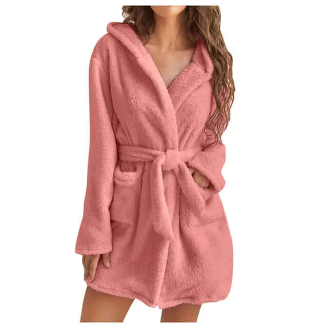 Plush Hooded Long Bathroom Robe for Women
