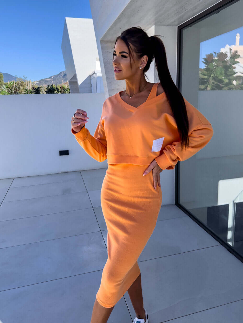 Casual Crew Neck Midi Dress - Luxivelle