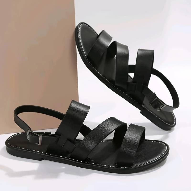Ladies Comfortable Triple Buckle Flat Sandals