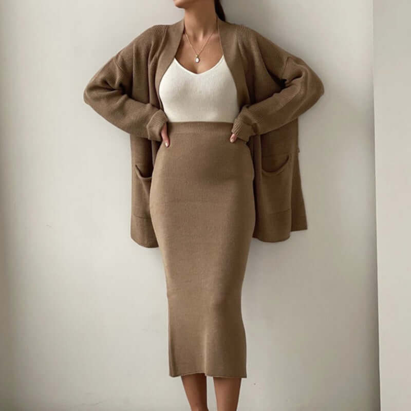 Comfy Knit 2 Piece Skirt Outfit for Women