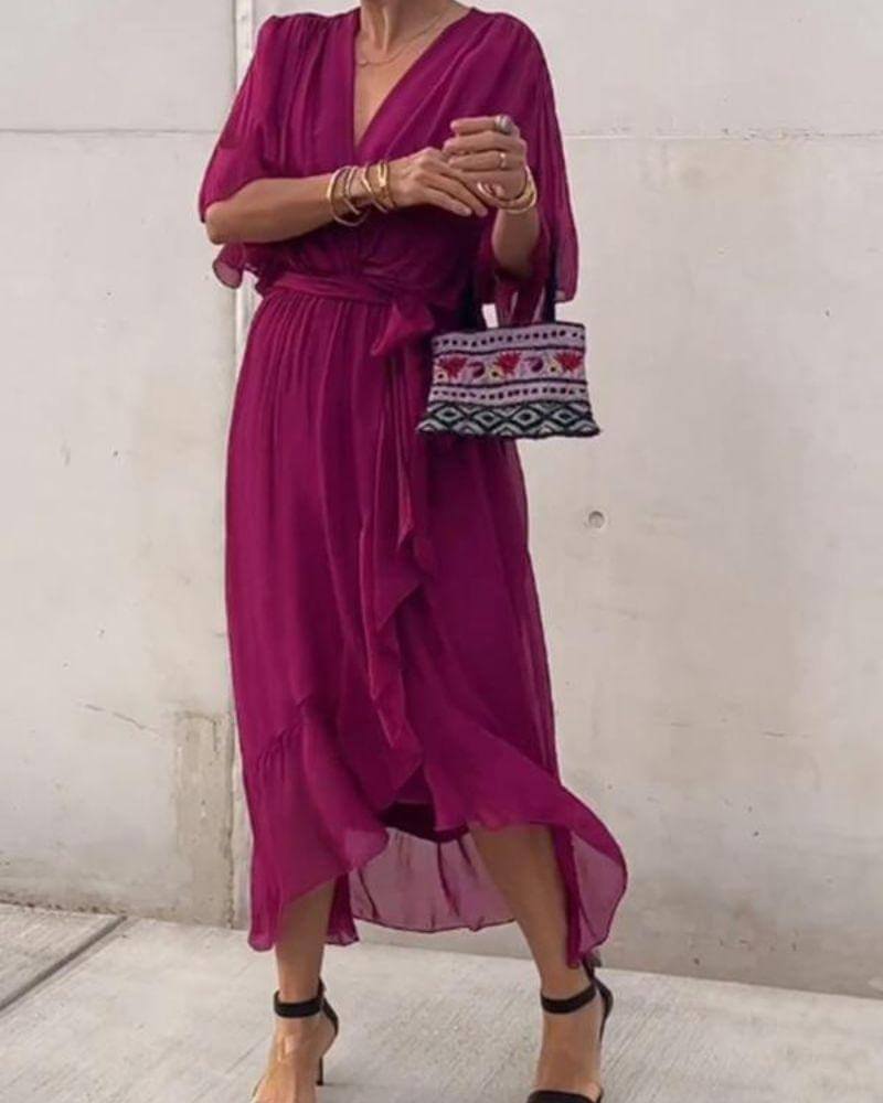 Elegant Cross Front Mid Length Dress