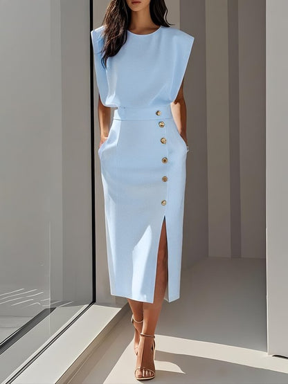 Elegant Knee Length Side Slit Dress