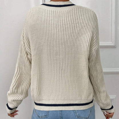 Casual Striped V Neck Loose Fit Sweater