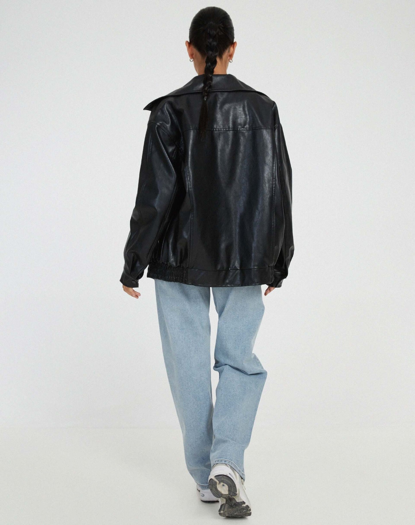 Large Synthetic Leather Women's Coat