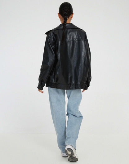 Large Synthetic Leather Women's Coat
