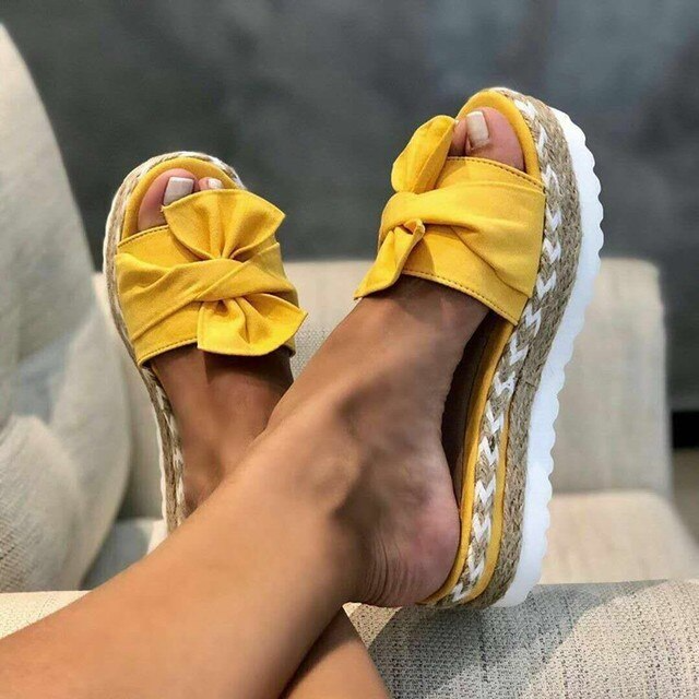 Women's Braided Wedge Sandals with Bow Accent