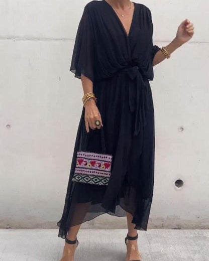 Elegant Cross Front Mid Length Dress