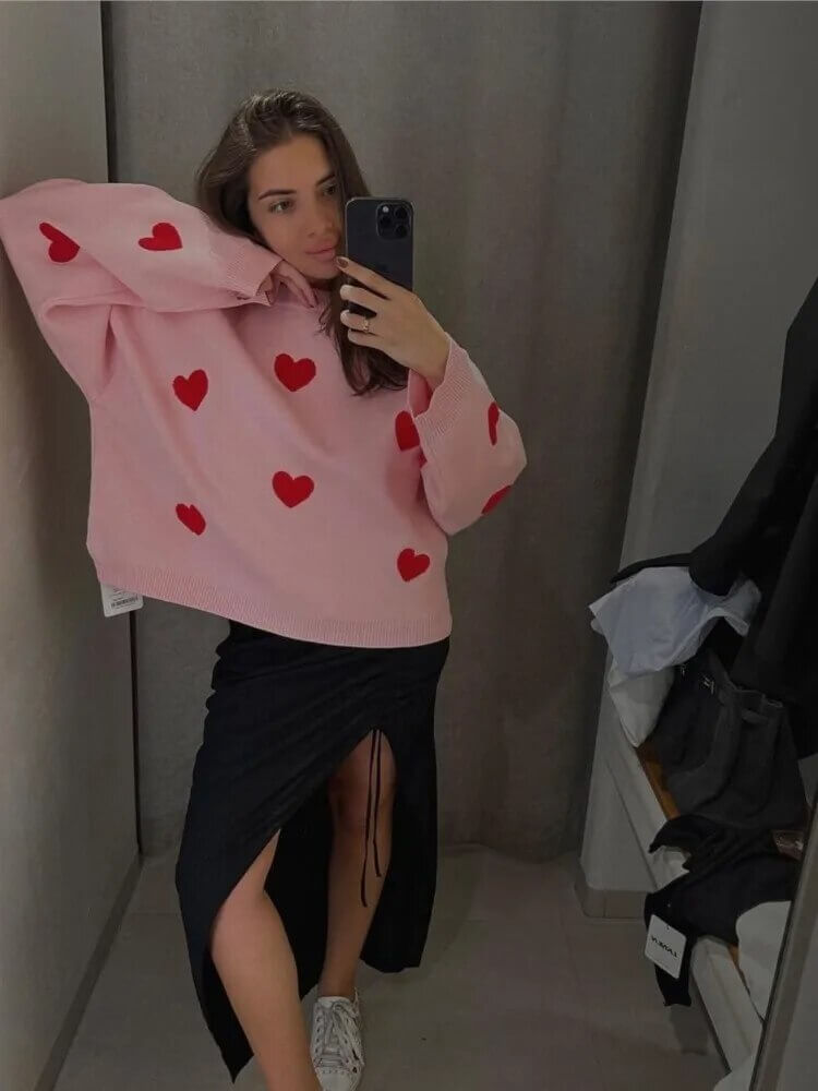 Comfortable Casual Heart Pattern Sweater