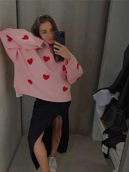 Comfortable Casual Heart Pattern Sweater