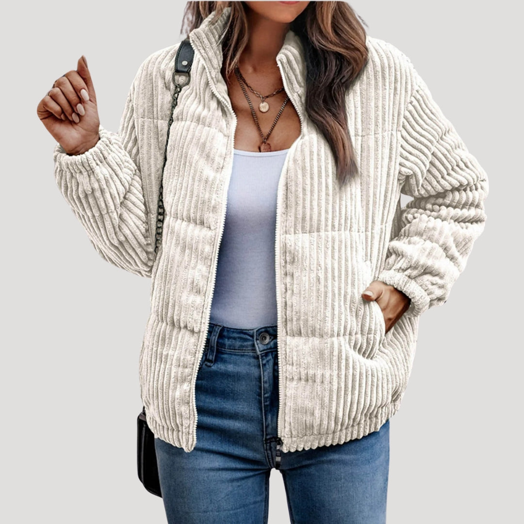 Warm Womens Zip Up Fleece Lined Corduroy Coat