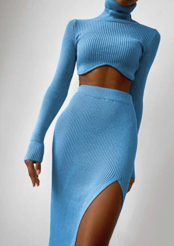 Fashionable Off-Center Turtleneck Sweater Set