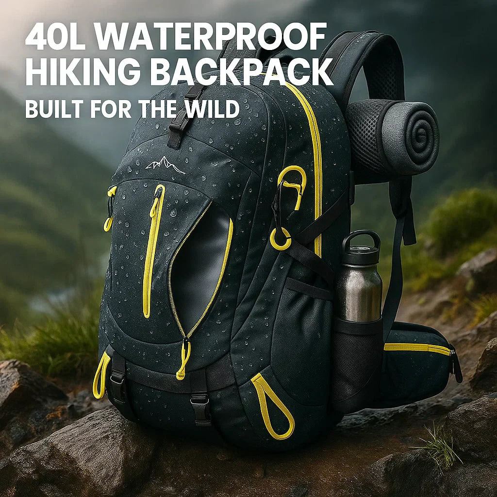 "40L waterproof hiking backpack with multiple compartments, adjustable straps, and durable design for outdoor adventures."