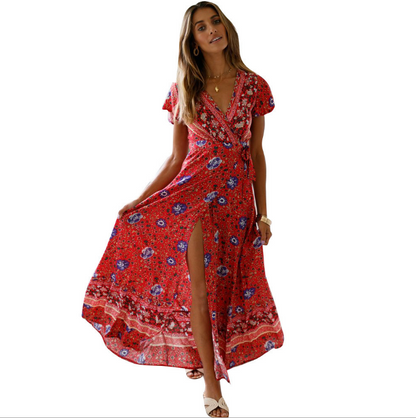 Navy Floral Maxi Wrap Dress