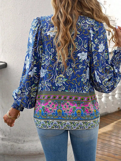 Pretty Floral Long Sleeve Women's Blouse Casual Top