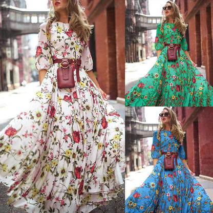 Ladies' Short Sleeve Flower A-Line Dress