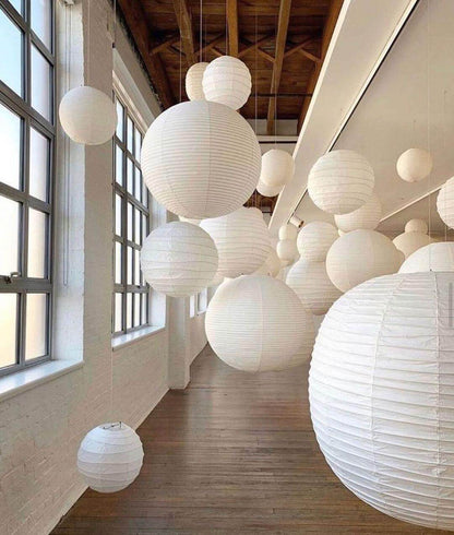 Simple White Cotton Shade Pendant Light with Metal Frame