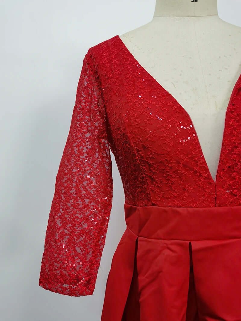 Chic V Neck Lace Formal Dress with High Split