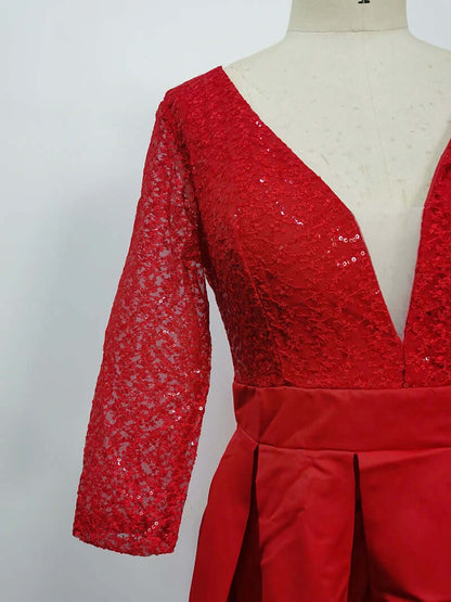 Chic V Neck Lace Formal Dress with High Split
