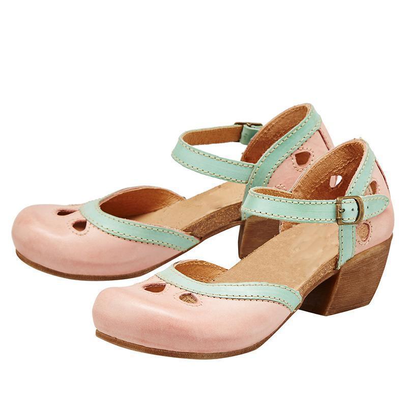 Ladies Classic Leather Low Heel Sandal Pumps
