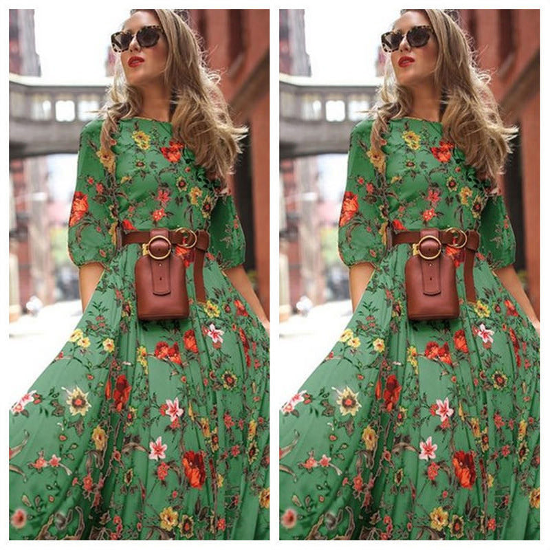 Ladies' Short Sleeve Flower A-Line Dress