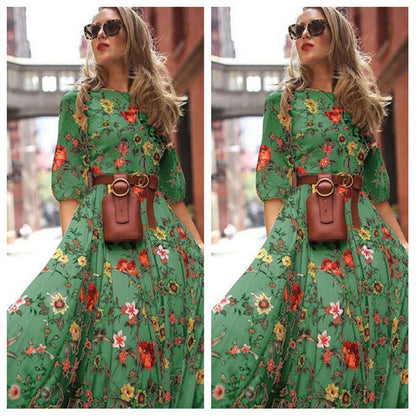 Ladies' Short Sleeve Flower A-Line Dress