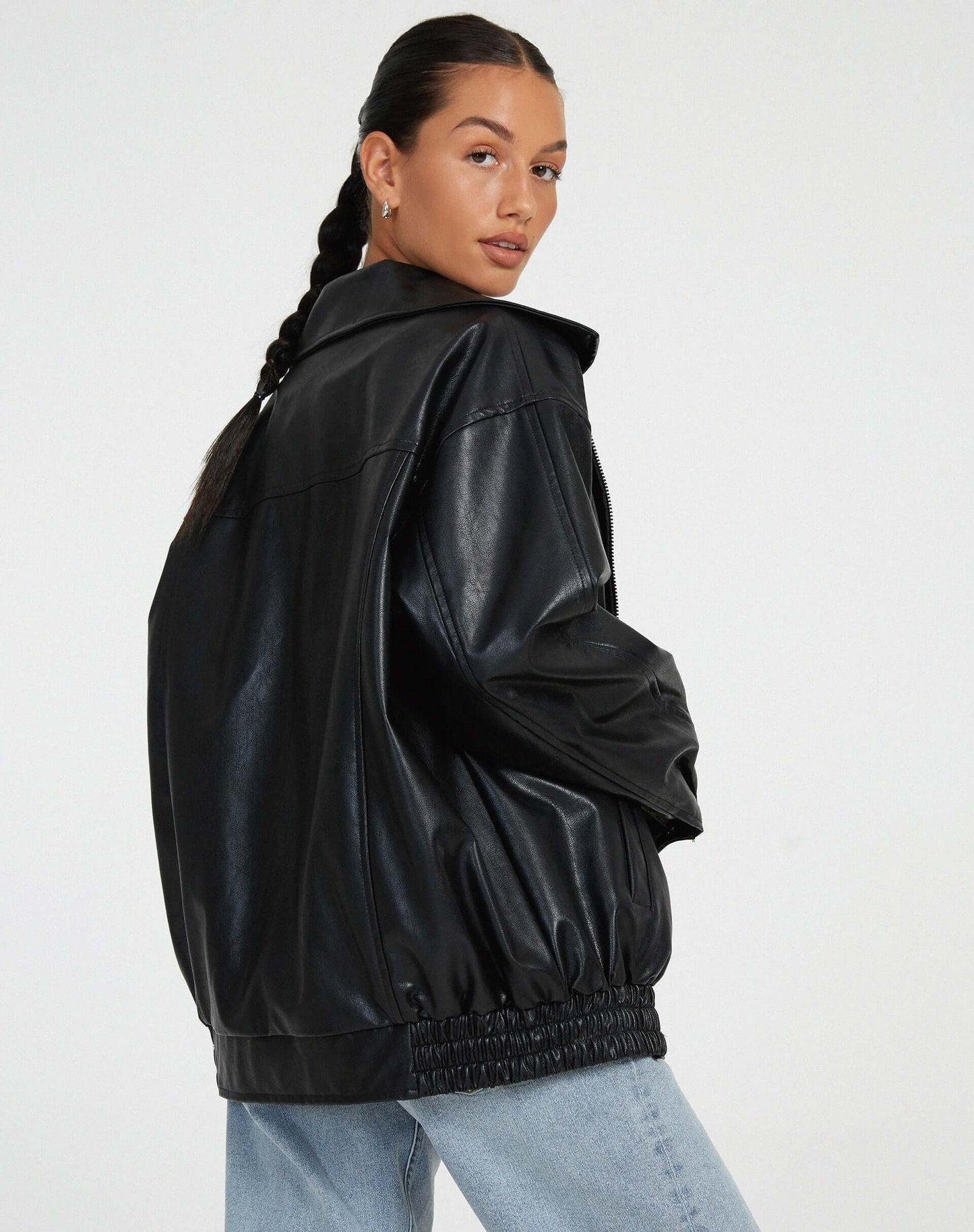 Large Synthetic Leather Women's Coat