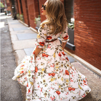 Ladies' Short Sleeve Flower A-Line Dress