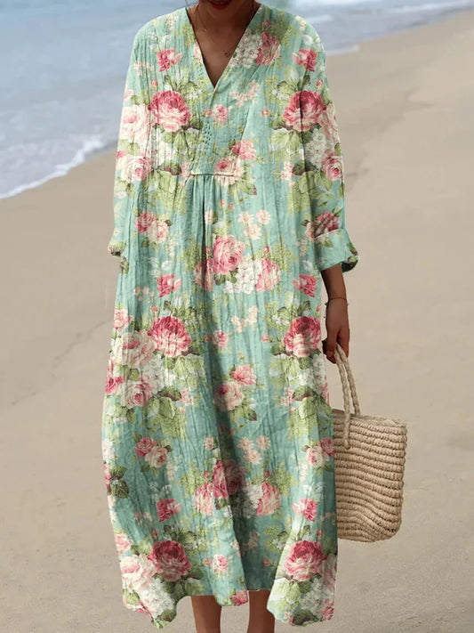 Beautiful Rose Pattern Summer Dress - Luxivelle