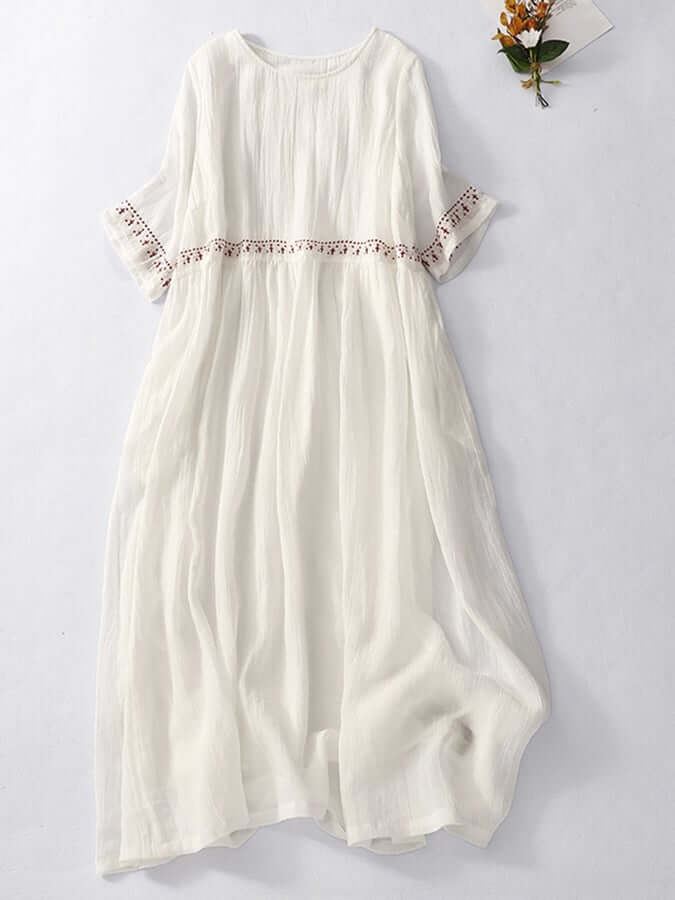 Relaxed Fit Embroidered Cotton Summer Dress
