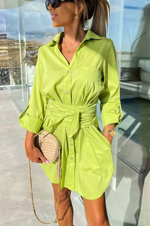 Ladies' Classic Fit Shirt Dress with Belted Waist