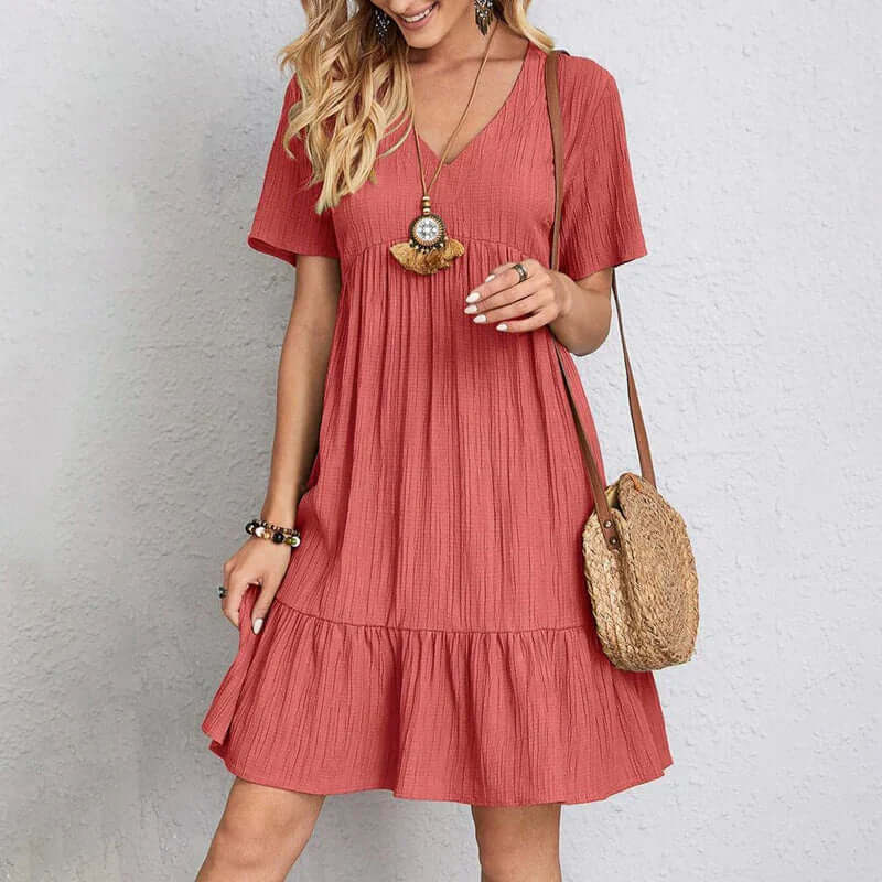 Chic V-Neck Short Dress - Luxivelle