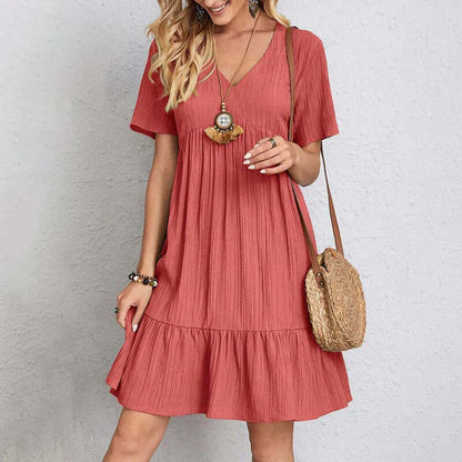Chic V-Neck Short Dress - Luxivelle