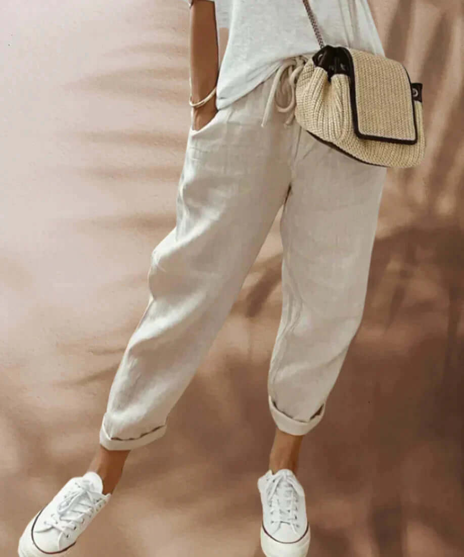 Ladies Slim Fit Pants with Waist Tie - Luxivelle