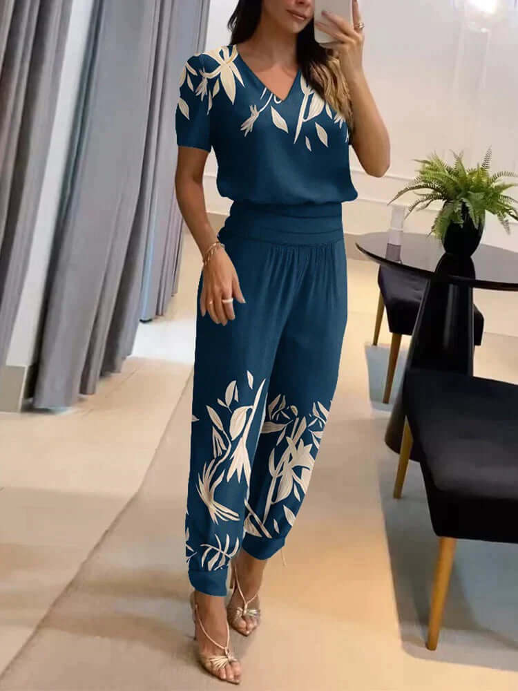 Ladies' V-Neck Blouse & Stretchy Trousers