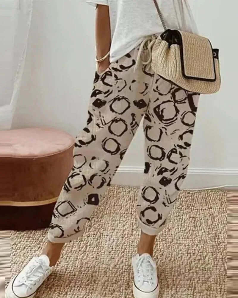 Relaxed Fit Stripe Cotton Pants for Women