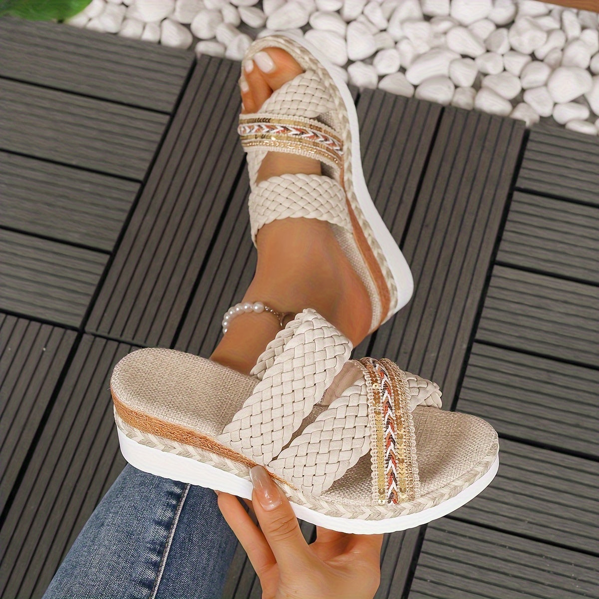 Trendy Braided Flat Sandals - Luxivelle