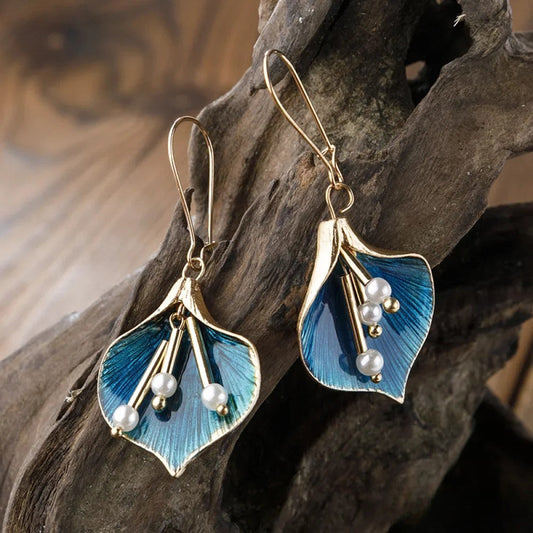 Vintage Navy Floral Drop Earrings - Luxivelle