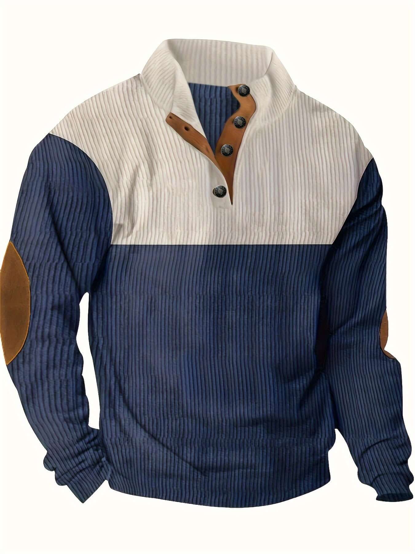 Classic Crew Neck Patched Knit Sweater for Men