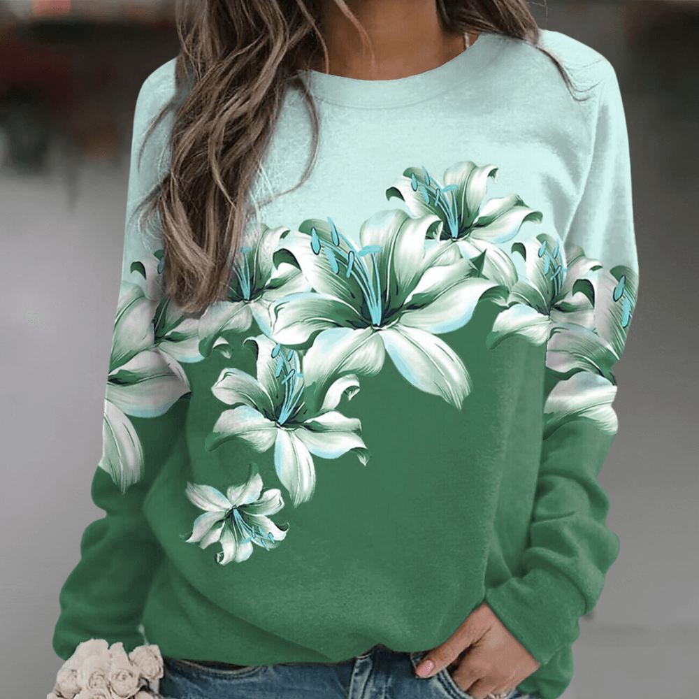Casual Floral Loose Fit Women's Sweatshirt