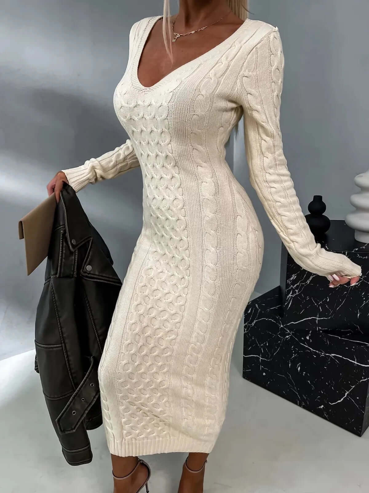 Warm Knit Back Lace Dress