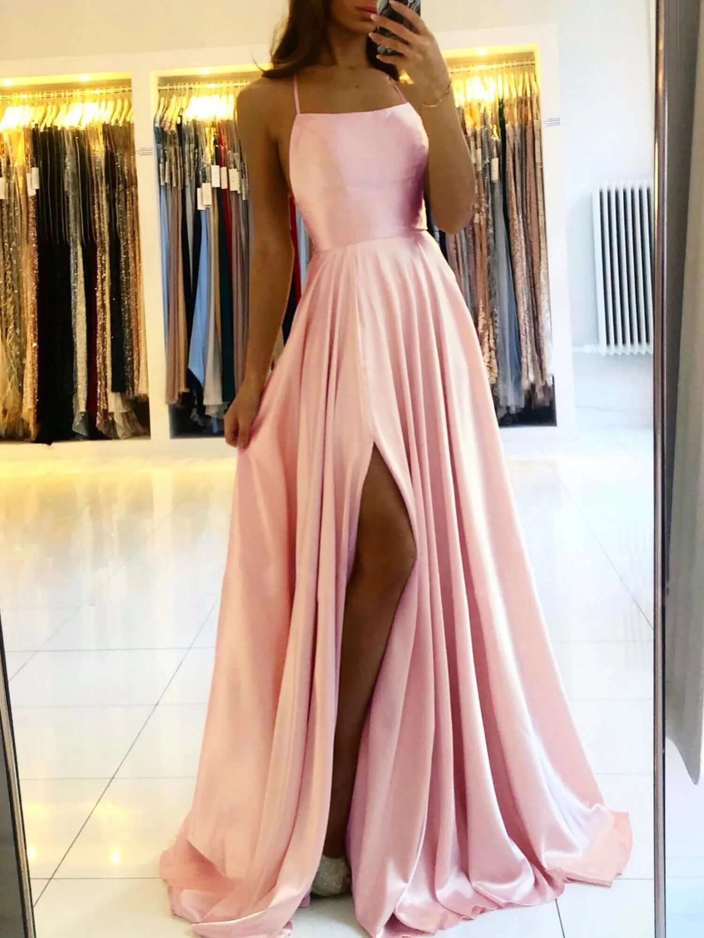 Luxury Satin Party Dress with High Cut Skirt