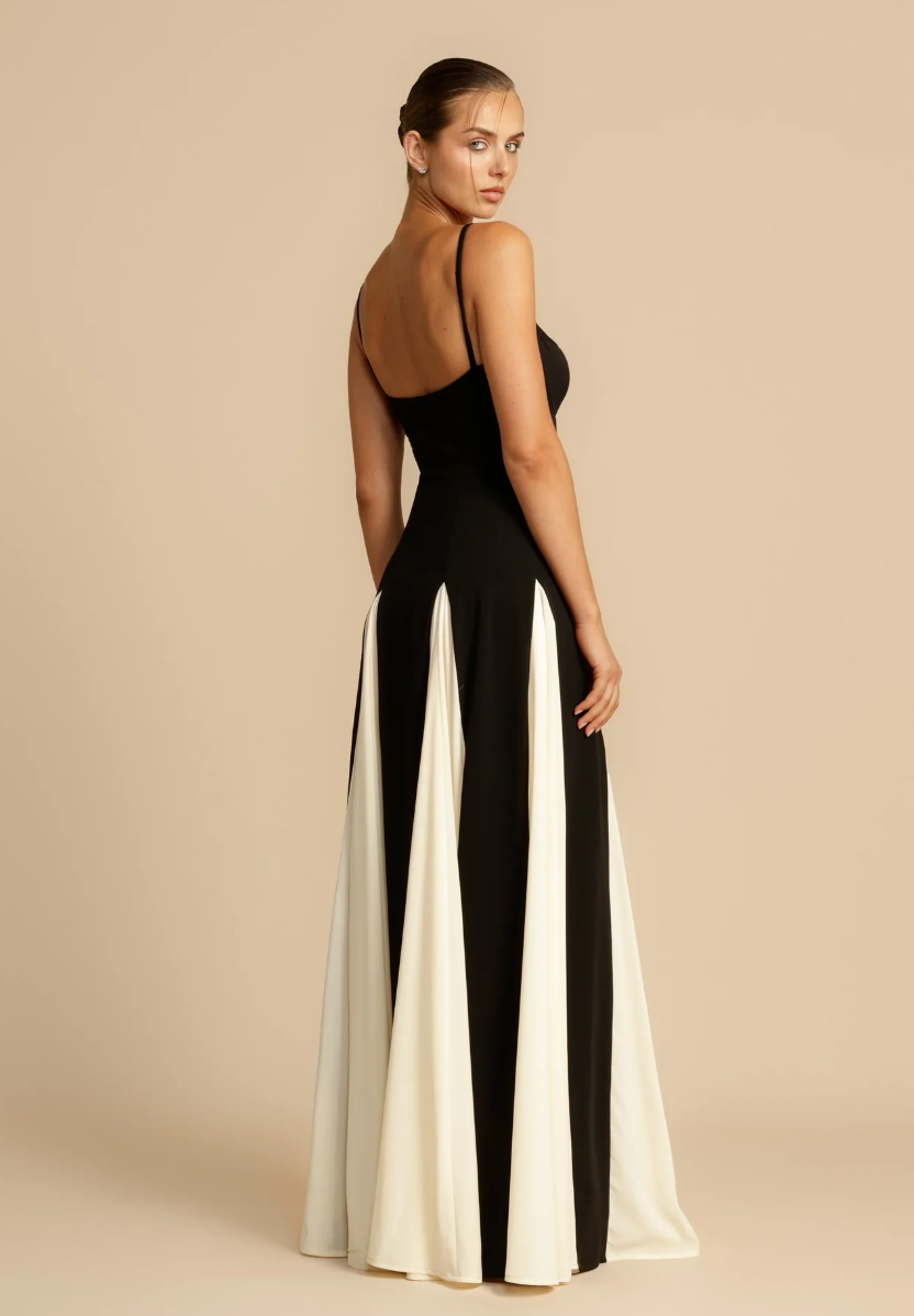 Isabella | Elegant Contrast Color Maxi Dress