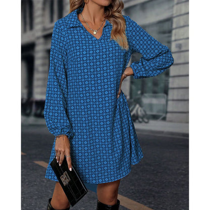 Relaxed Fit V Neck Long Sleeve Dress