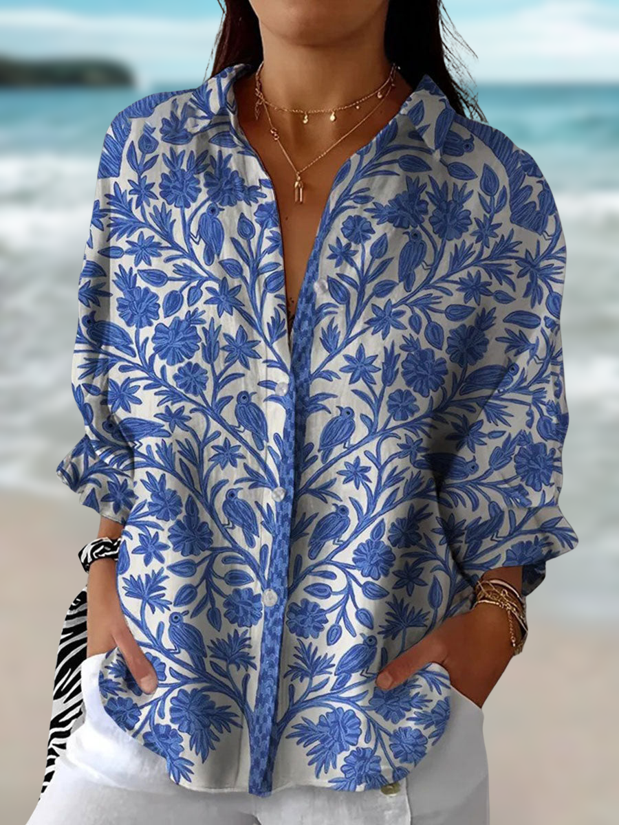 Navy Floral Women's Blouse - Luxivelle